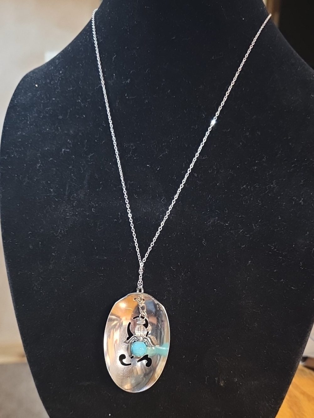 Silver-Tone Spoon And Turquoise Pendant Necklace